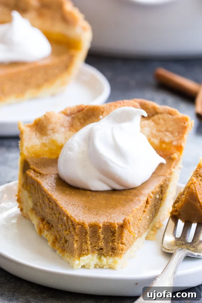 Muhteşem Paleo Şükran Günü Sofrası İçin Her Şey 14 A perfectly baked Classic Paleo Pumpkin Pie, showcasing a golden-brown, flaky crust and a smooth, rich pumpkin filling, ready to be sliced and served.