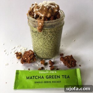 Overnight Matcha Chia Pudding with toppings
