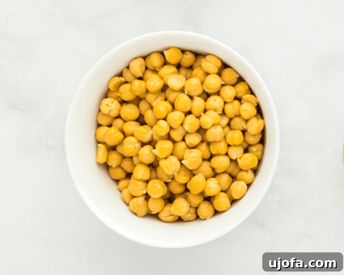 A white bowl of chickpeas