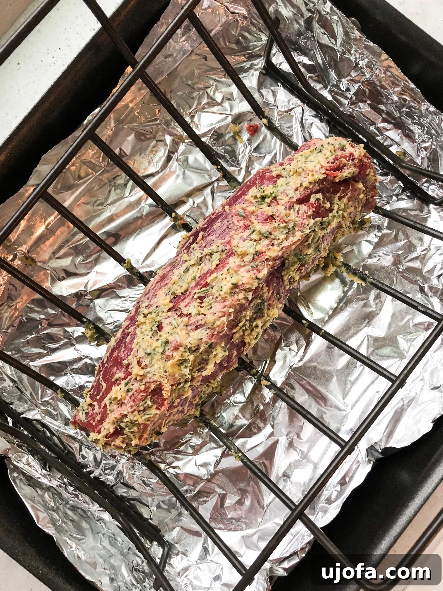 Perfect Whole30 Beef Tenderloin with Dairy-Free Horseradish 4 Prepared beef tenderloin ready for roasting