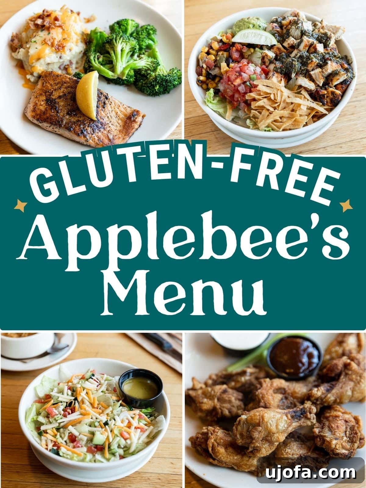 Applebees Gluten Free Dining 2 A vibrant collage featuring various gluten-free menu items from Applebee's, including grilled chicken, fresh salads, and crispy fries, all arranged to highlight the safe dining options available.