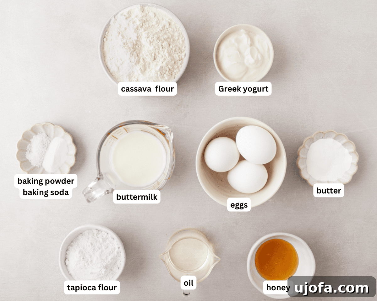 Tropical Root Bread 4 Cassava bread ingredients laid out on a kitchen counter.