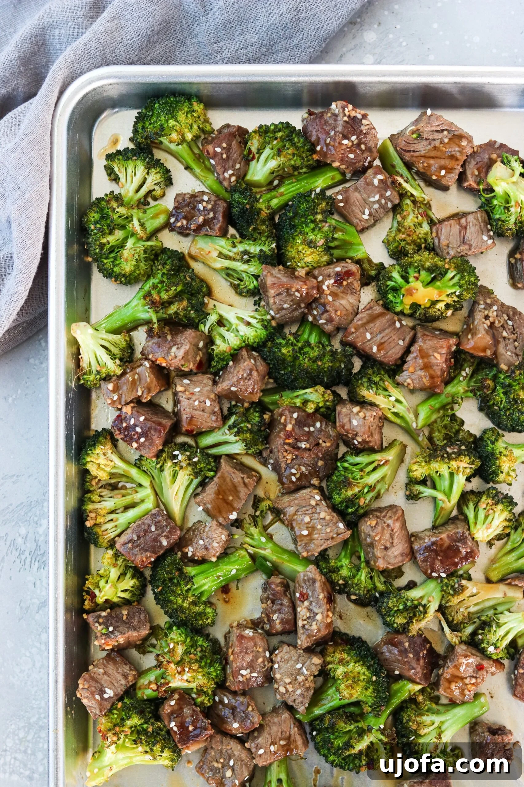 Delicious Sheet Pan Beef and Broccoli, ready to serve