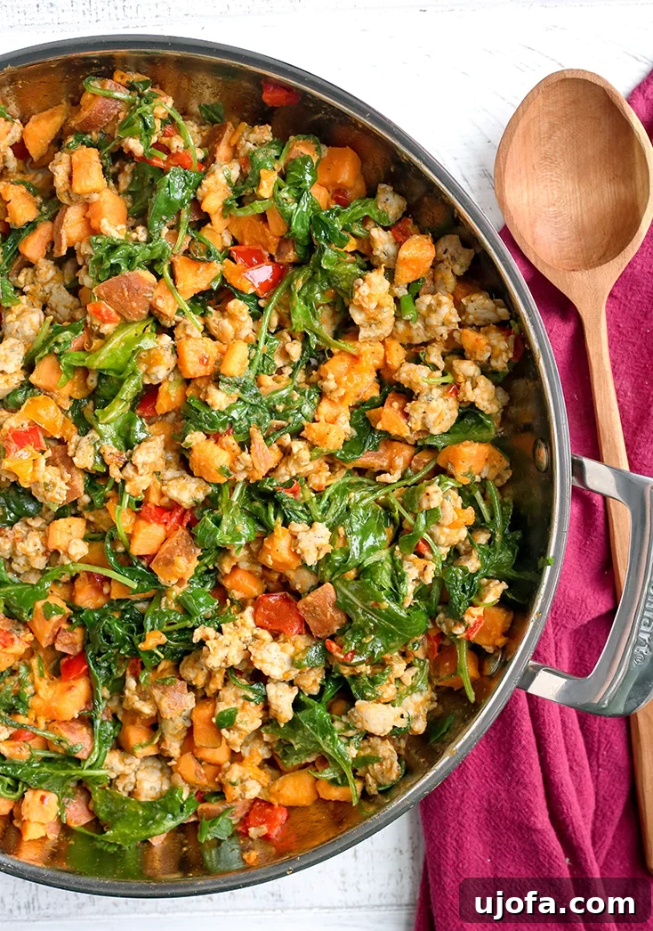 Paleo Whole30 Sweet Potato Sausage Hash with fried egg