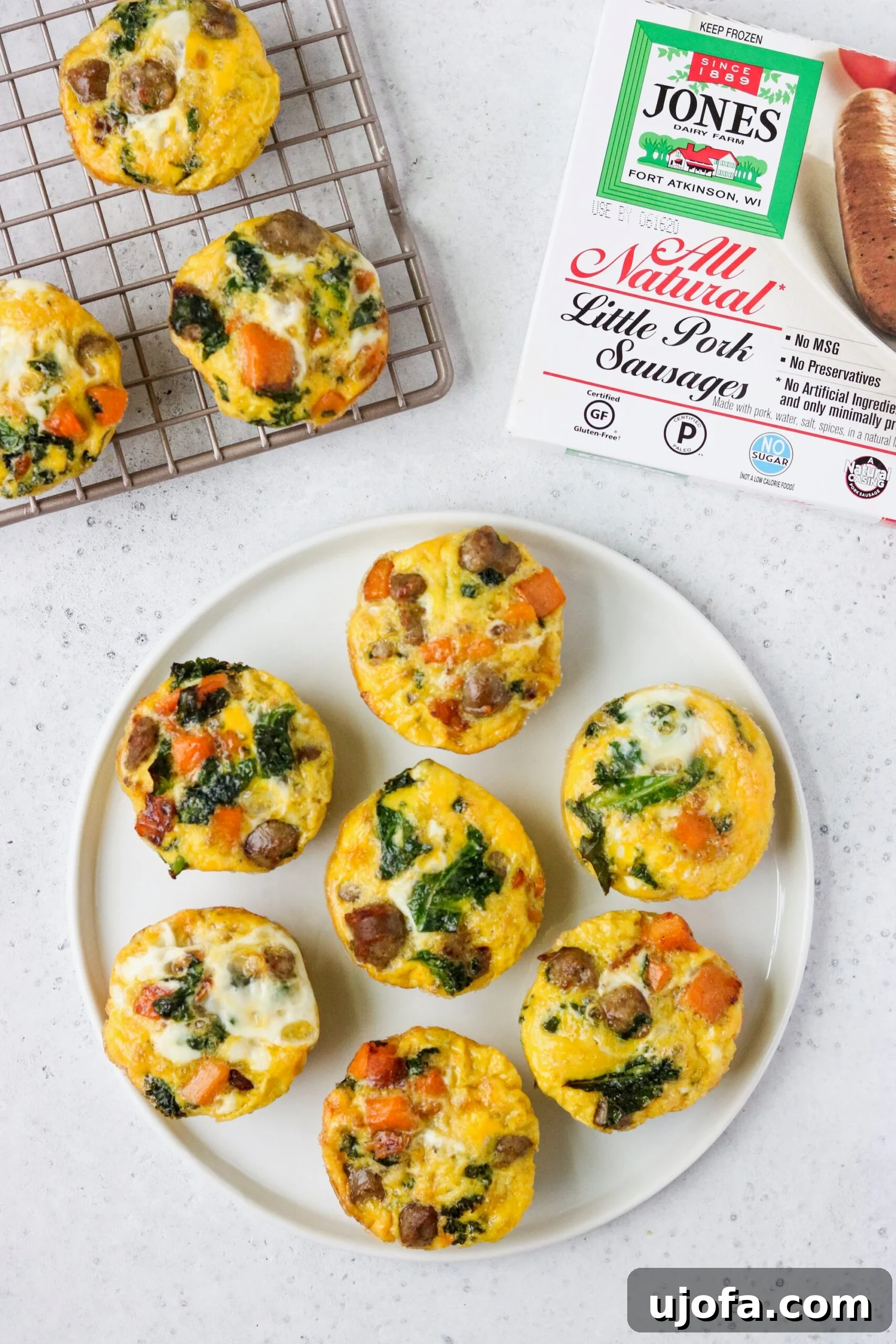 Savory Sausage, Sweet Potato, and Kale Egg Bites Whole30 Paleo 7 Sausage, sweet potato, and kale egg cups ready to be enjoyed for a quick and healthy breakfast.