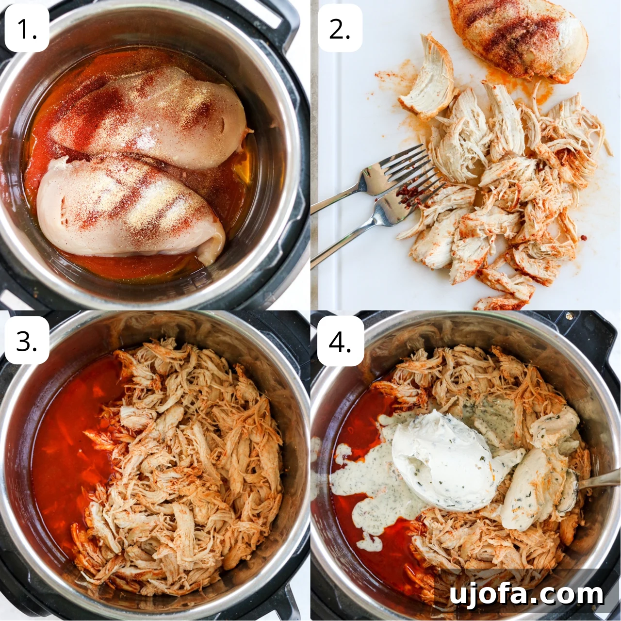 Easy Instant Pot Keto Buffalo Chicken Dip No Dairy 4 Steps on how to make instant pot buffalo chicken dip