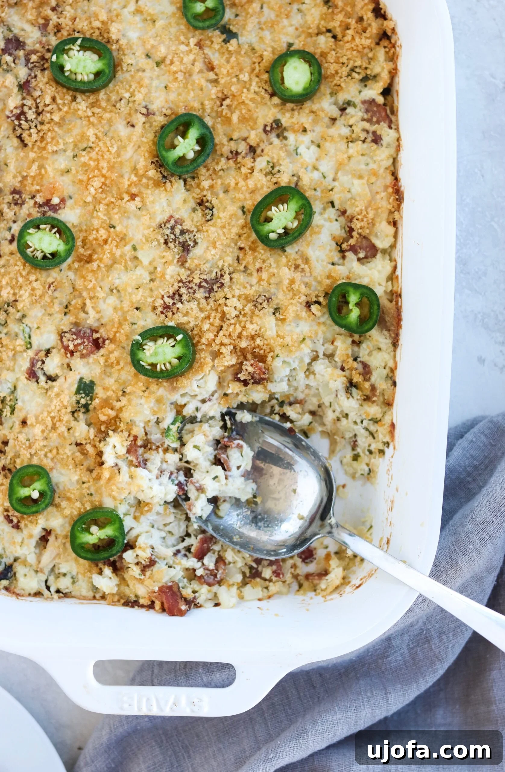 Bacon Jalapeno Popper Chicken Casserole, in an 8x11 dish