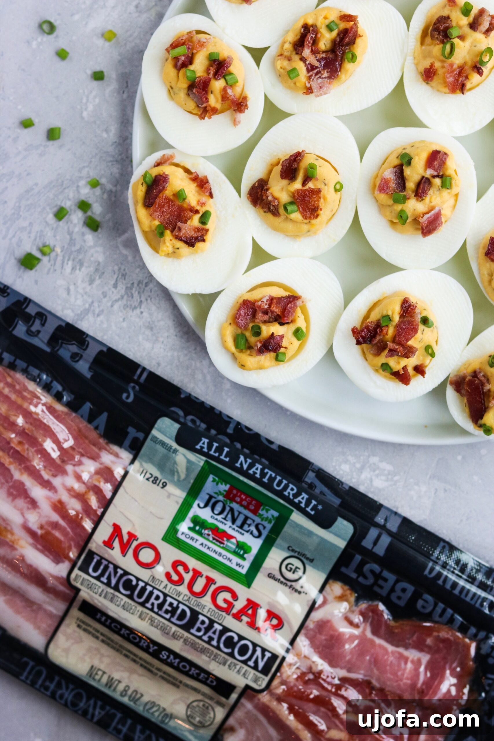Decadent Whole30 Bacon Ranch Deviled Eggs 7 Close-up of a single Whole30 Bacon Ranch Deviled Egg