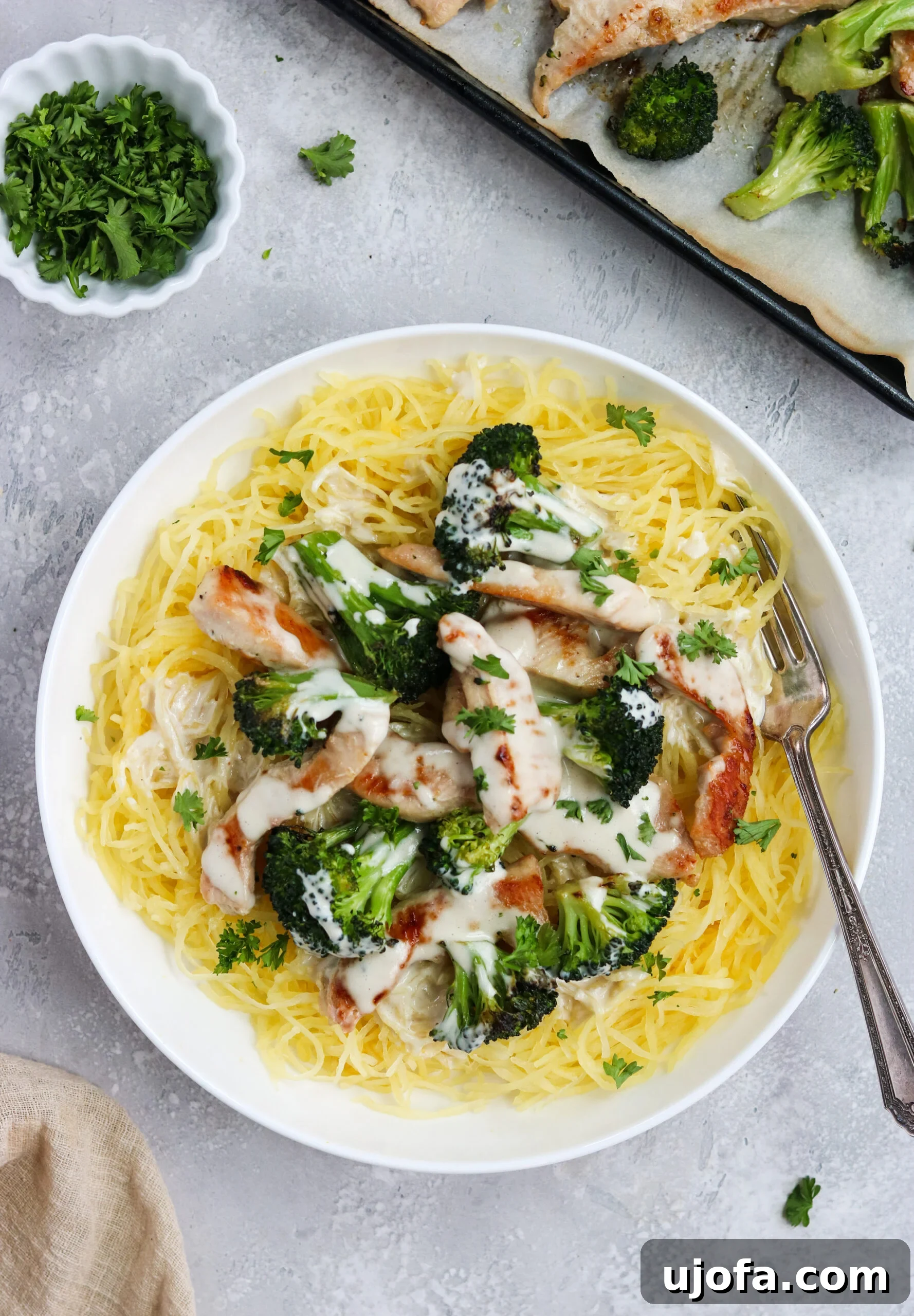 Creamy Whole30 Chicken Broccoli Alfredo 2 Whole30 Chicken Broccoli Alfredo with spaghetti squash