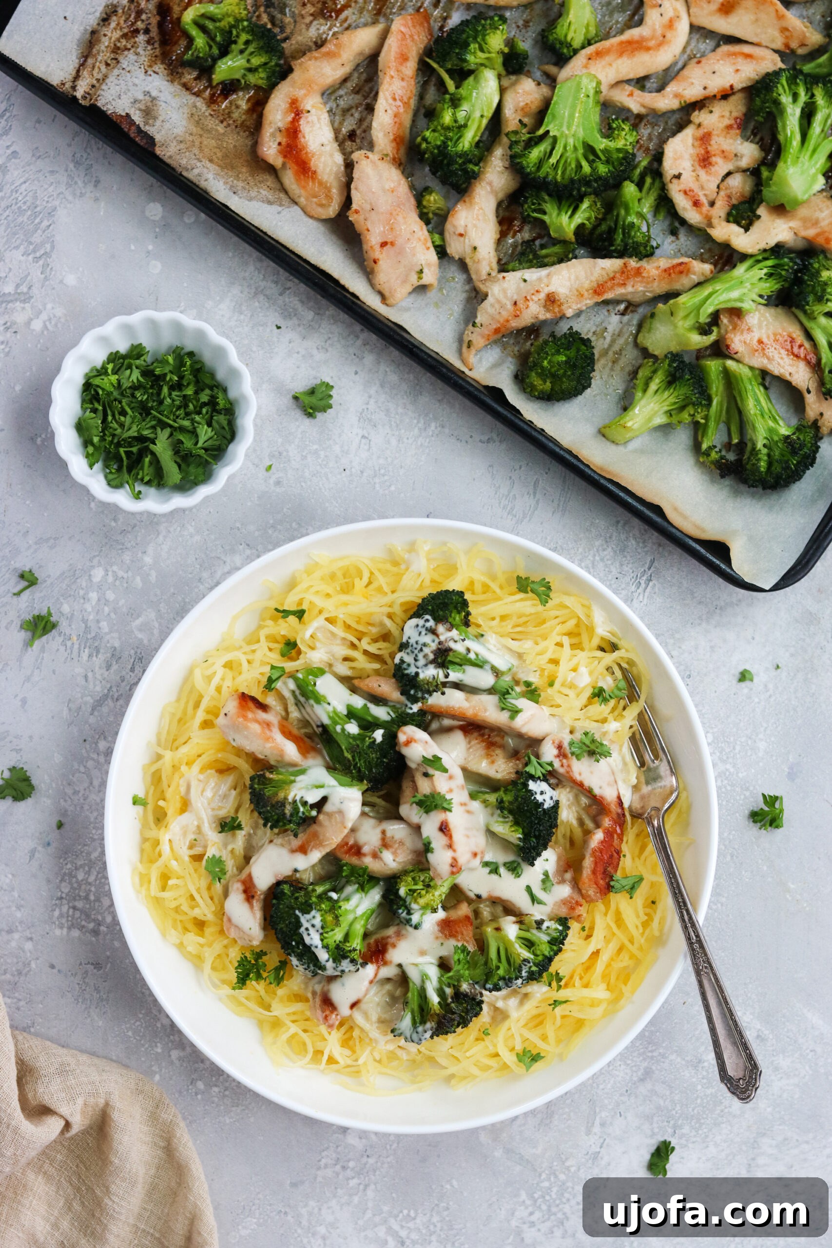 Creamy Whole30 Chicken Broccoli Alfredo 4 Whole30 Chicken Broccoli Alfredo ingredients on a counter