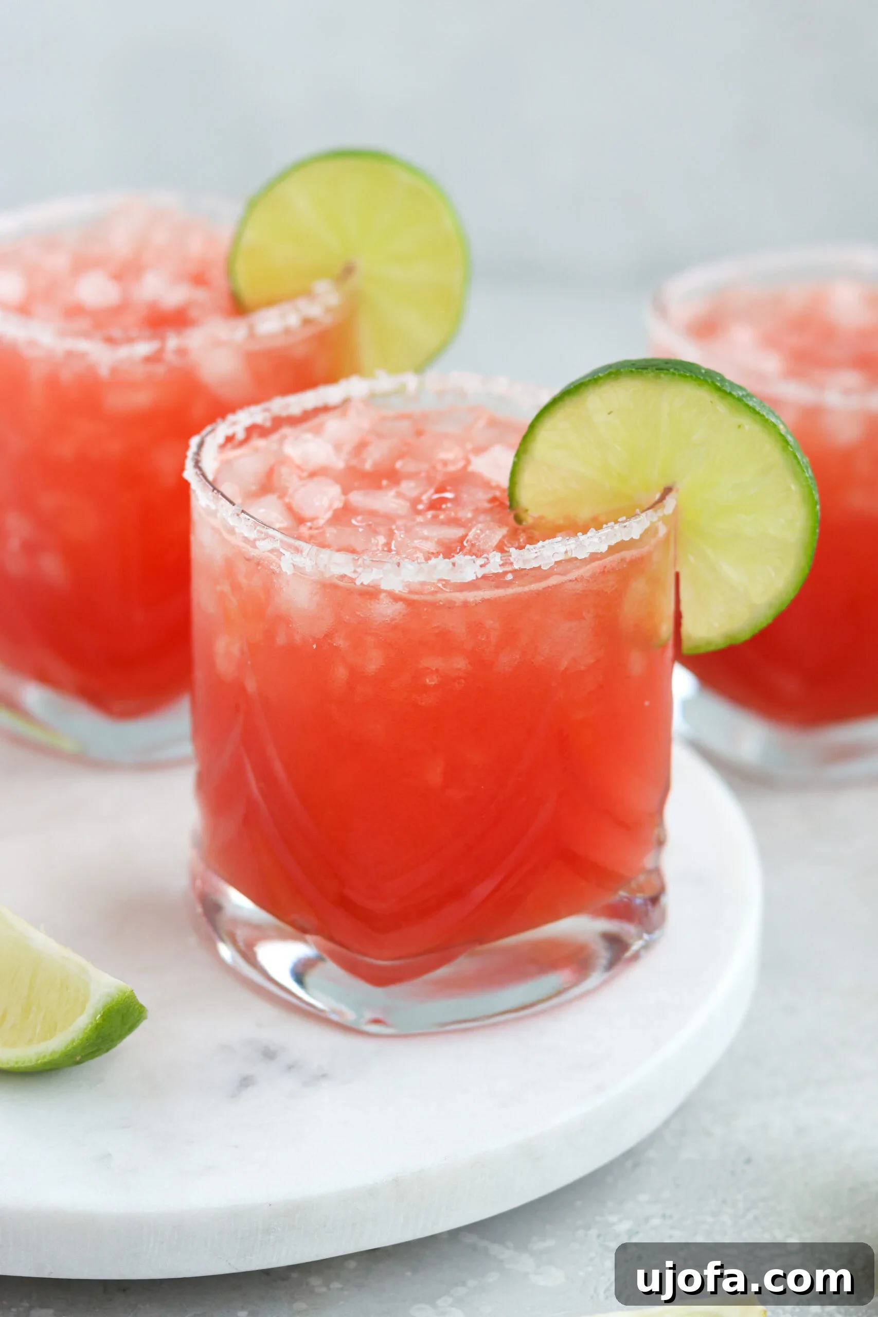 Fiesta-Ready Whole30 Paleo Mexican Meals 2 Refreshing Paleo Watermelon Margaritas with fresh lime and mint garnish, perfect for a healthy celebration.