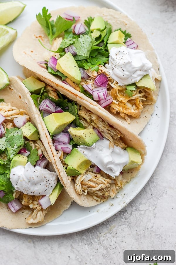 Fiesta-Ready Whole30 Paleo Mexican Meals 14 Tender Slow Cooker or Instant Pot Salsa Verde Chicken, ready to be shredded.