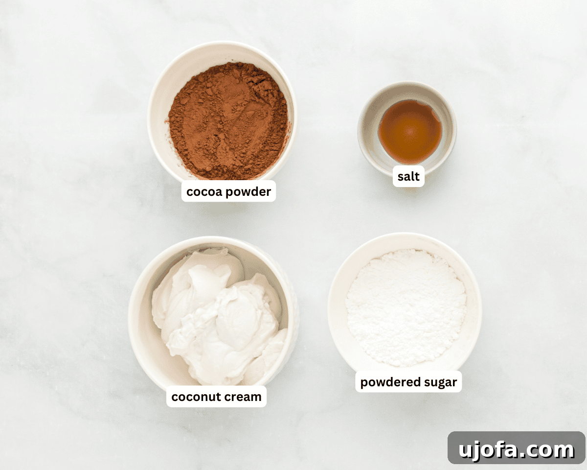 Decadent Vegan Chocolate Treat 4 Vegan chocolate mousse ingredients arranged on a white surface.
