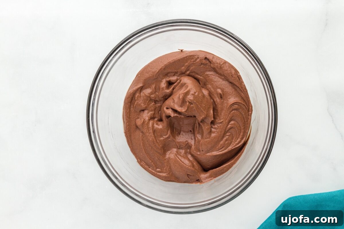 Decadent Vegan Chocolate Treat 7 A glass mixing bowl filled with freshly whipped vegan chocolate mousse, showing a smooth and airy texture.