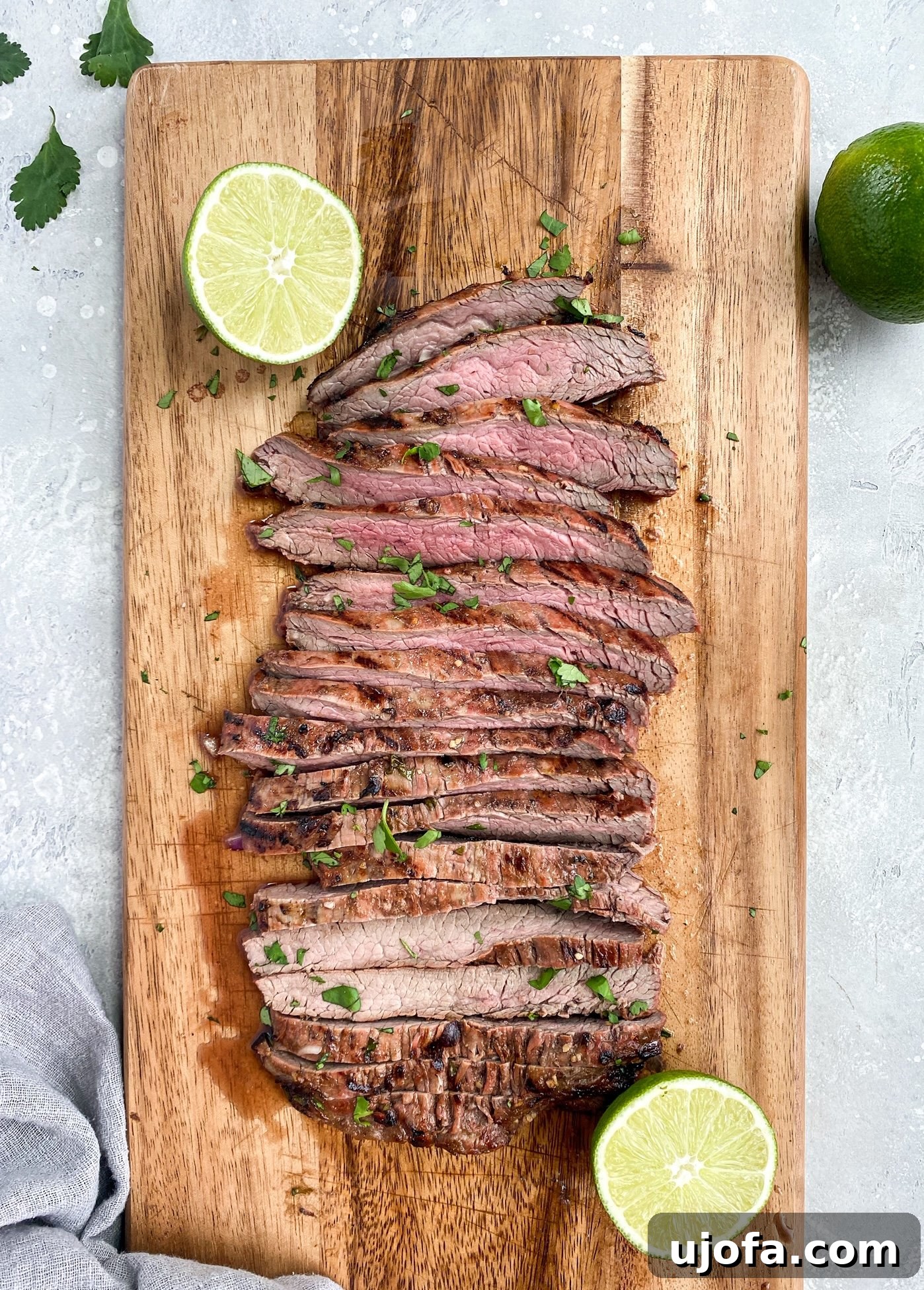 Perfectly grilled Carne Asada steak, sliced and ready to serve