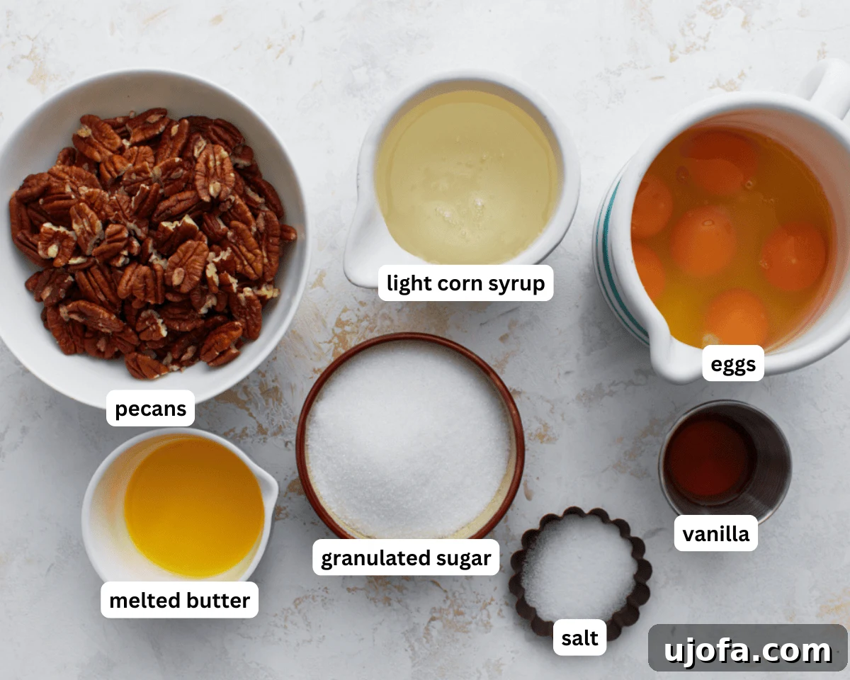 Crust Free Pecan Perfection 4 All the fresh ingredients for crustless pecan pie laid out on a clean surface before mixing.