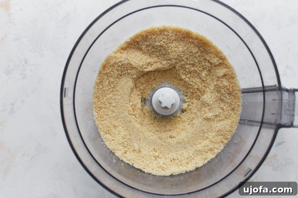 Perfect Keto Bagels 6 Almond flour, baking powder, and salt pulsed together in a food processor before adding wet ingredients.
