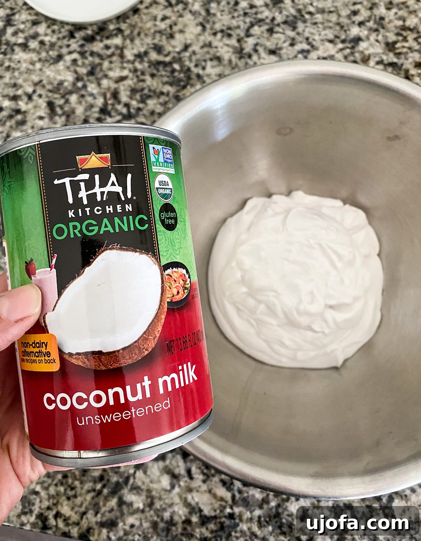 Irresistible Paleo Strawberry Shortcake 4 A close-up of a can of full-fat coconut milk, a key ingredient for the dairy-free whipped cream.