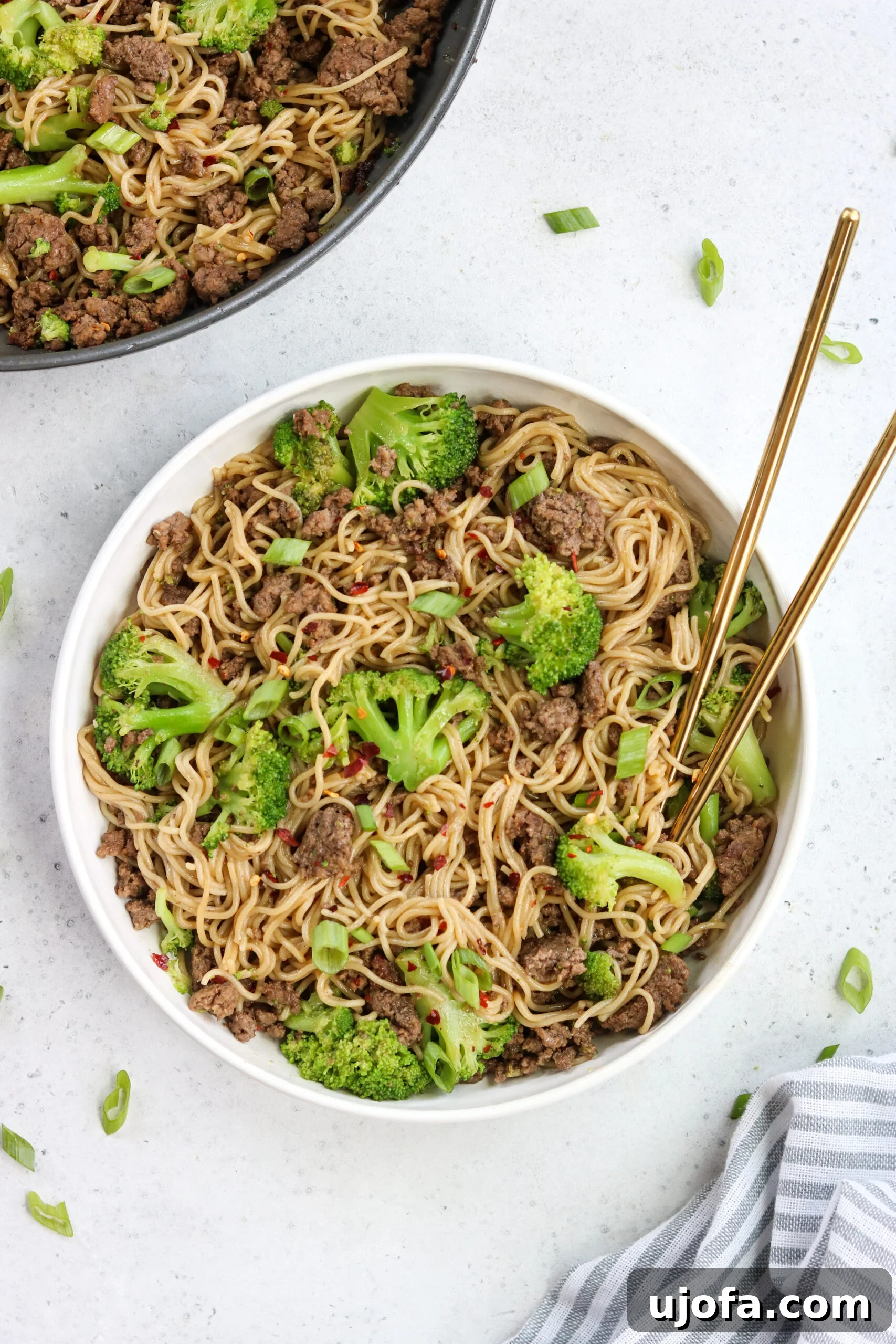 Closeup of cooked rice ramen noodles
