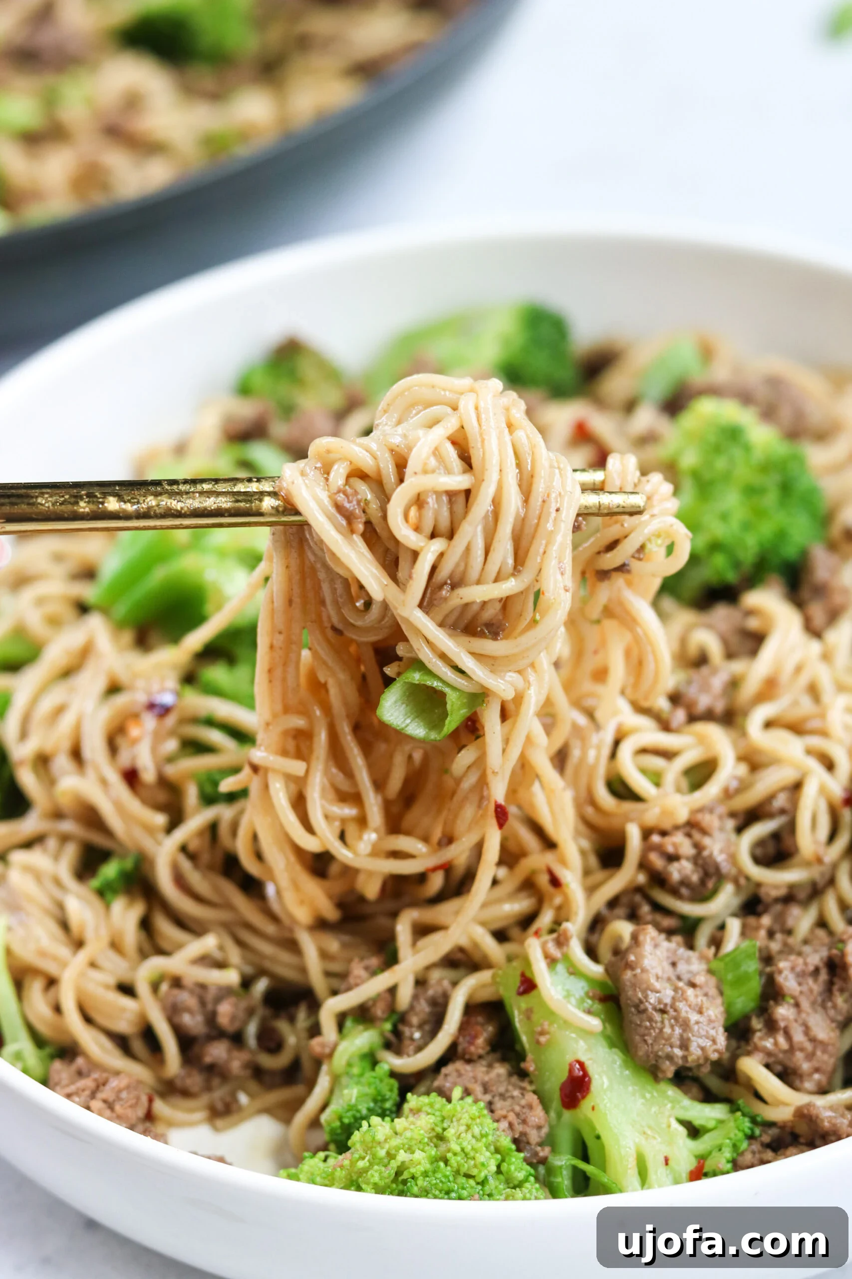 Final plated Beef and Broccoli Ramen Stir Fry