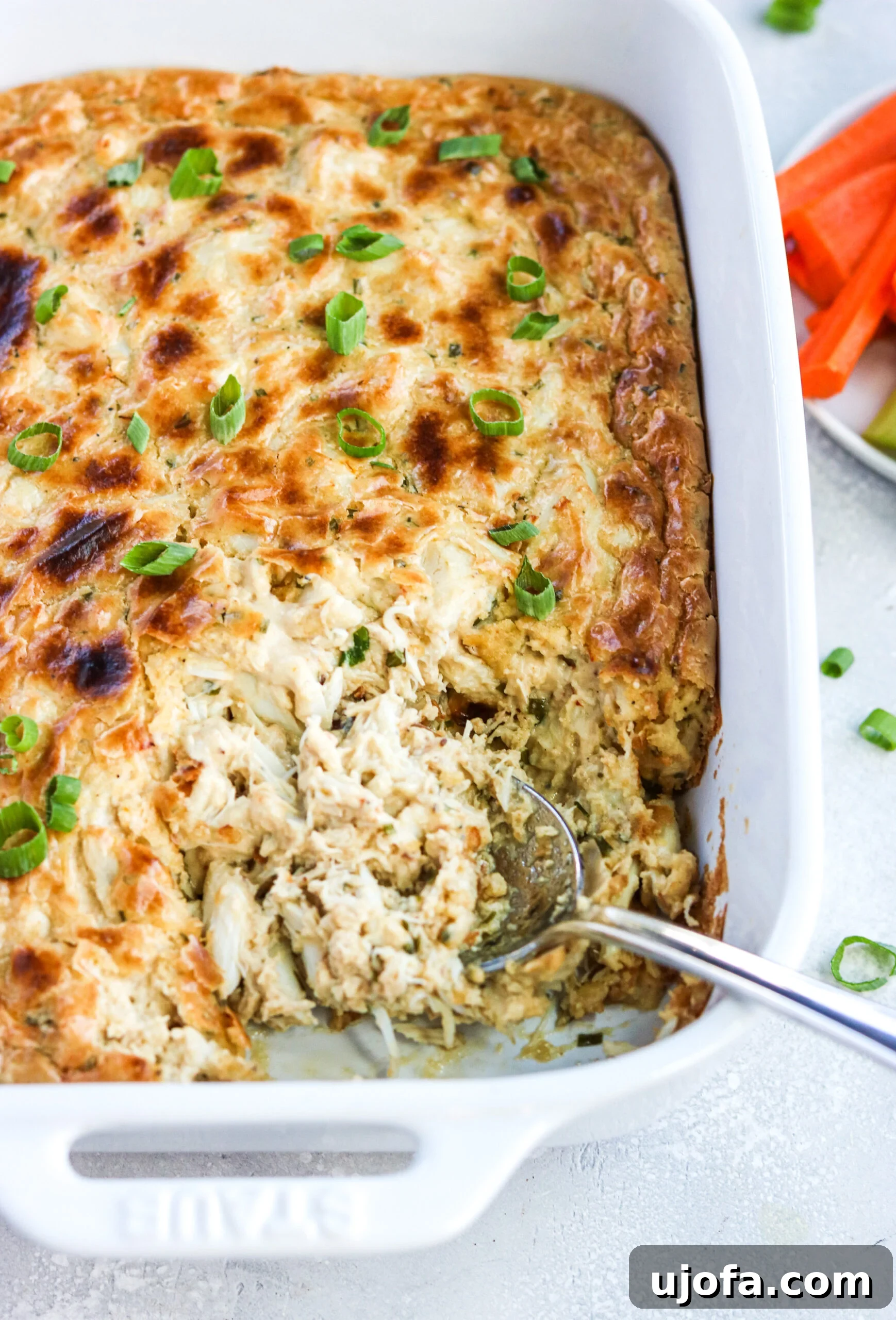 A closer, detailed look at the delicious texture of the Paleo Maryland Crab Dip, showcasing large, tender crab lumps.
