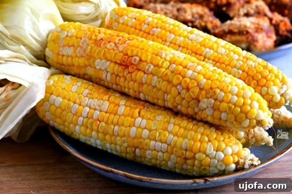 Irresistibly Crispy Baked BBQ Chicken Thighs Gluten and Dairy Free 4 Roasted corn, a perfect side dish for crispy baked BBQ chicken thighs.