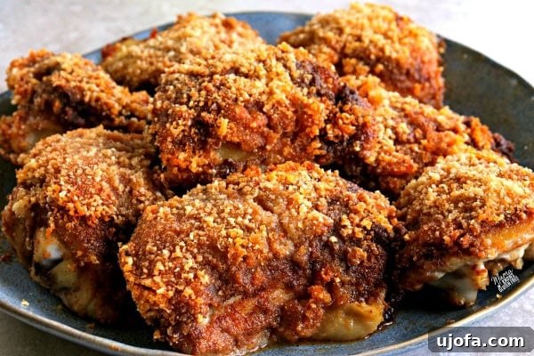 Irresistibly Crispy Baked BBQ Chicken Thighs Gluten and Dairy Free 5 Delicious Crispy Baked BBQ Chicken Thighs, perfectly cooked and ready to serve.