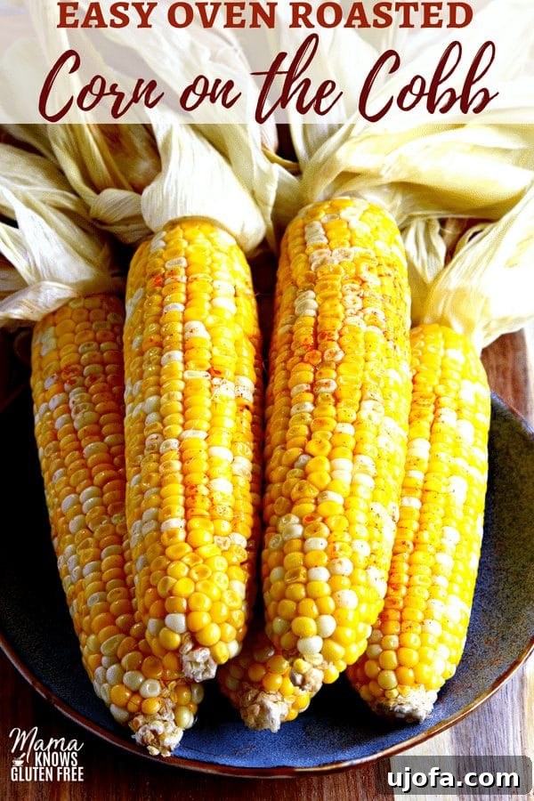 Simply Perfect Oven Roasted Corn 5 Beautifully presented oven roasted corn on the cob on a platter, garnished, ready for a meal