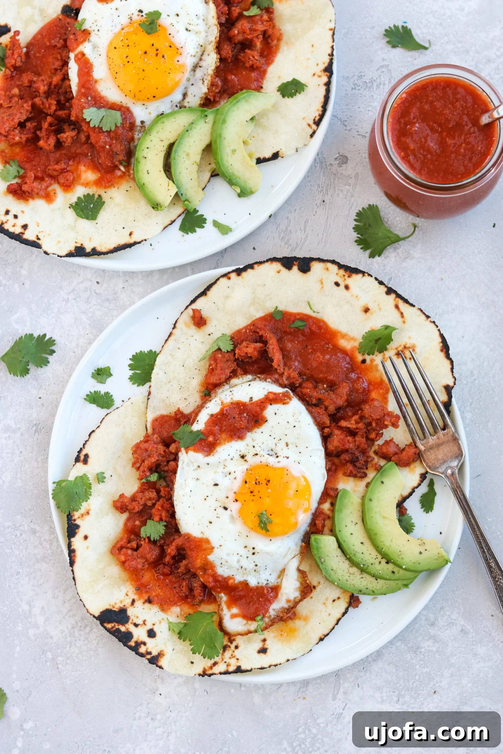Spicy Paleo Chorizo Huevos Rancheros 2 Delicious Paleo Huevos Rancheros with Chorizo, Fried Egg, and Avocado