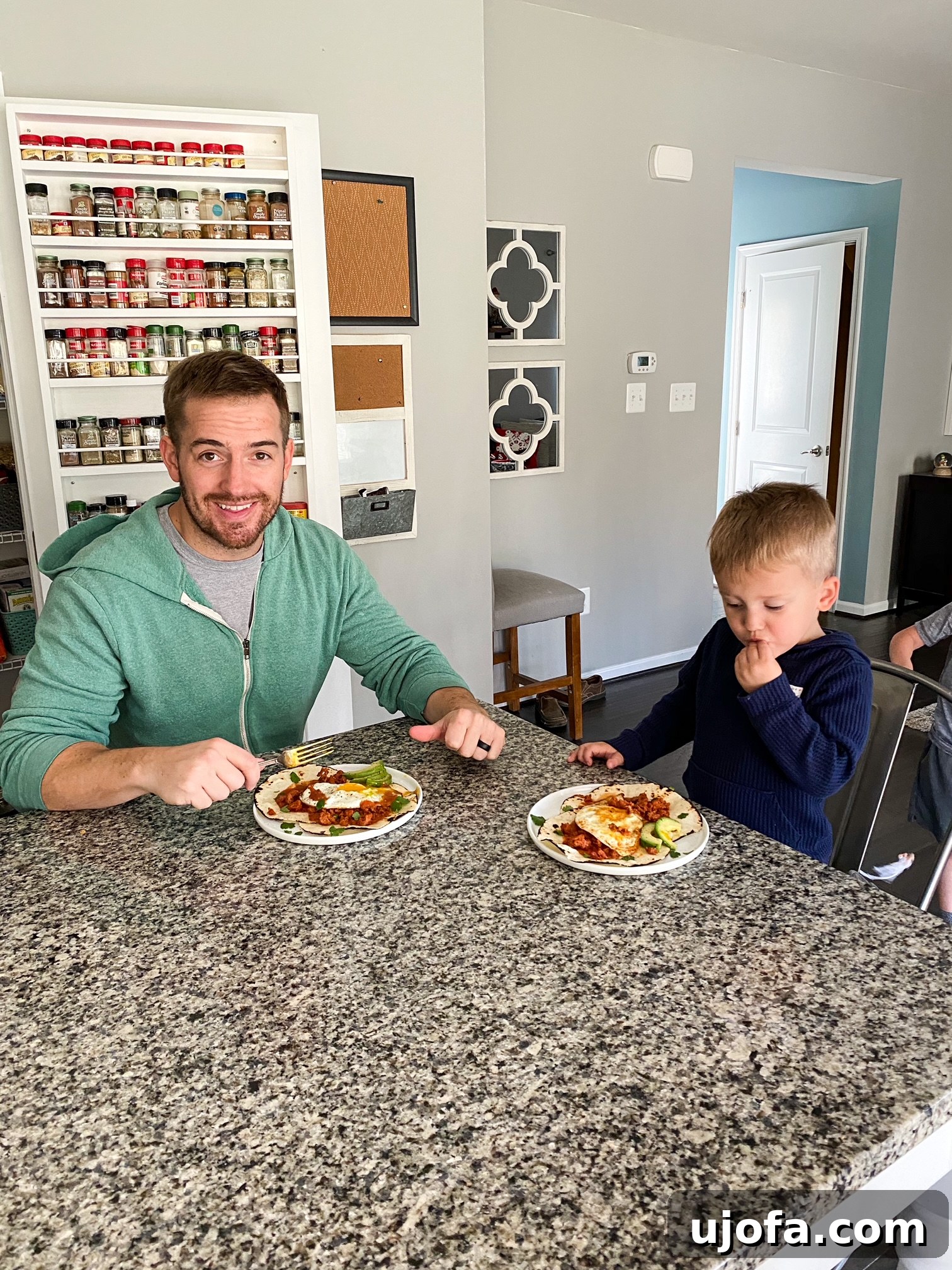 Spicy Paleo Chorizo Huevos Rancheros 5 Ingredients for Paleo Chorizo Huevos Rancheros laid out on a table