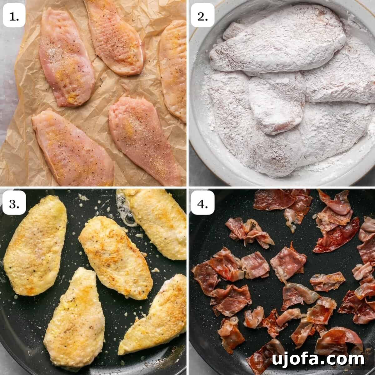 Quick Chicken Marsala Fettuccine with Crispy Prosciutto 4 the first four steps for making gluten free chicken marsala