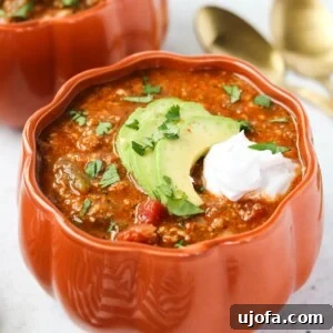 Instant Pot Pumpkin Turkey Chili, garnished with fresh cilantro.