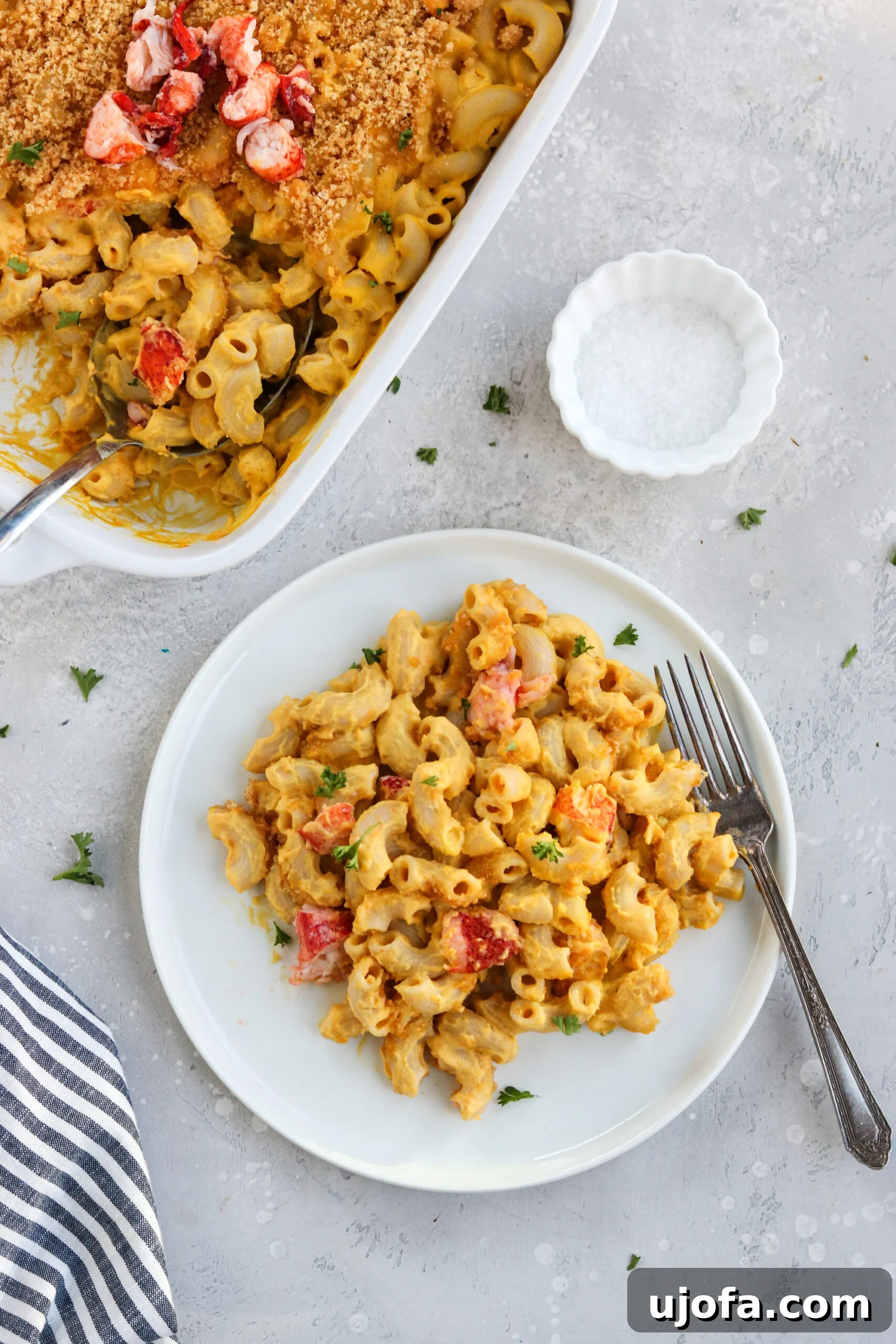 Baked Dairy-Free Lobster Mac and Cheese with crispy topping