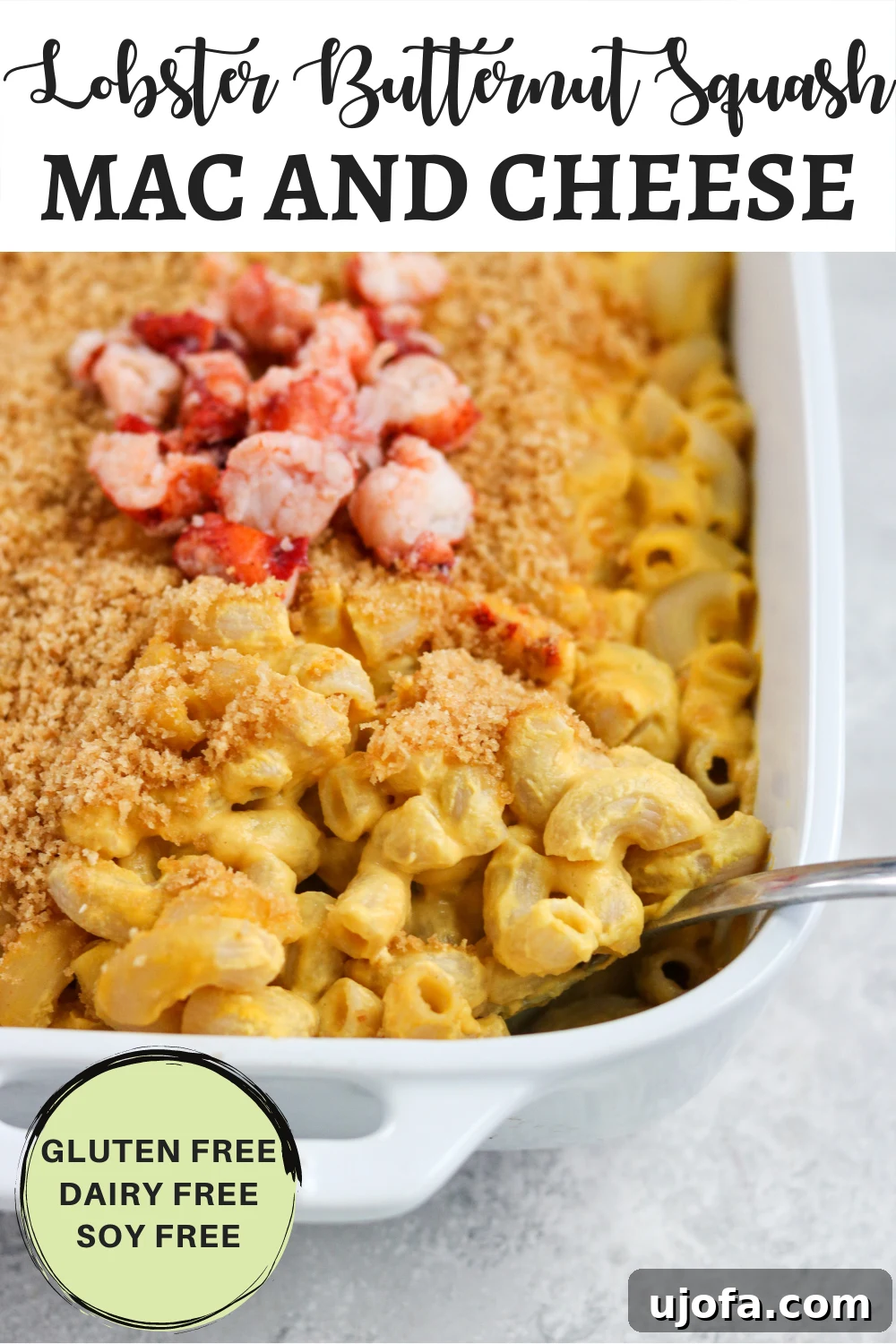 Finished plate of Dairy-Free Lobster Butternut Squash Mac and Cheese