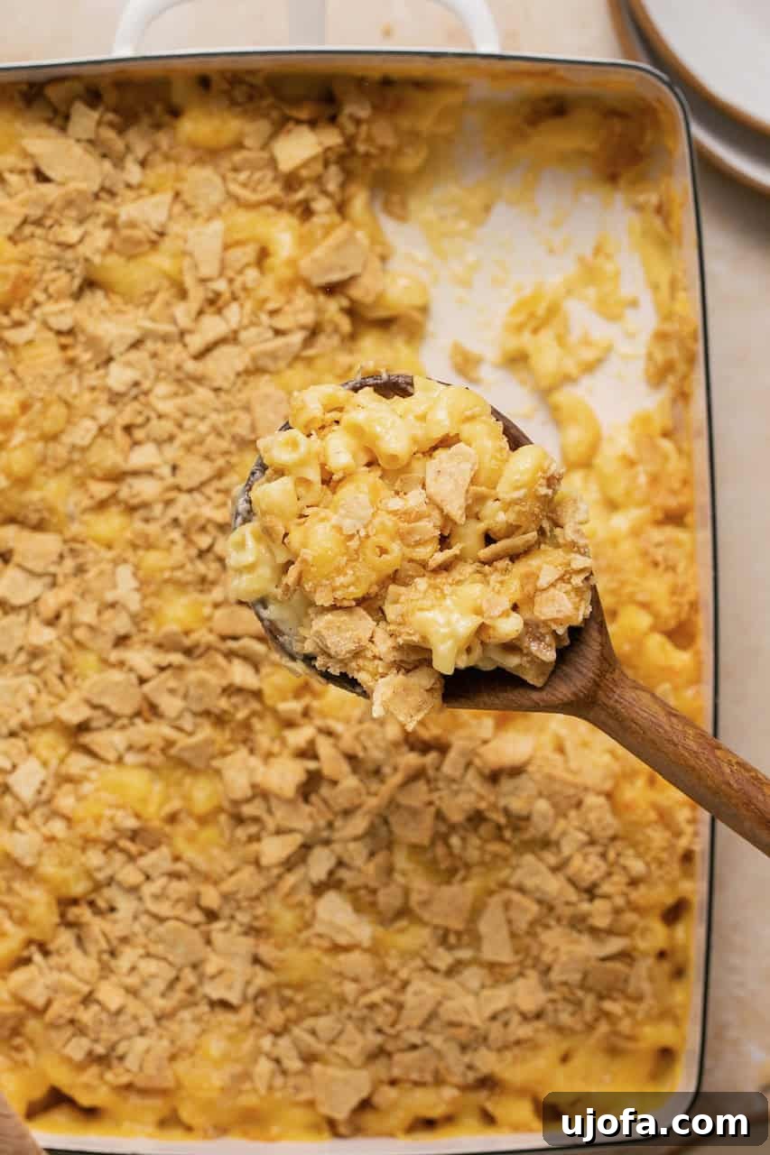 Effortless Gluten-Free Baked Mac and Cheese 2 Gluten-Free Baked Mac and Cheese in a casserole dish, garnished with fresh herbs.