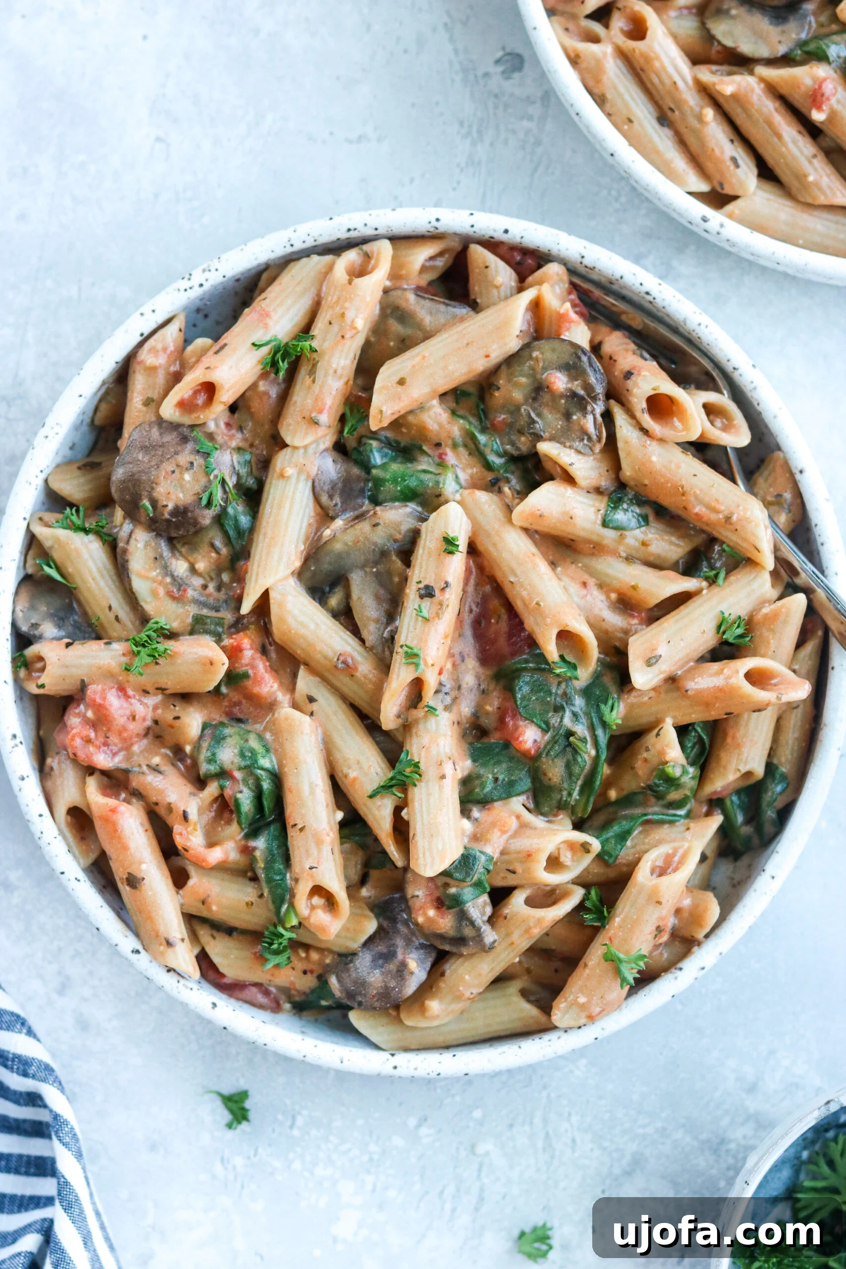pasta made in the Instant Pot on a white bowl