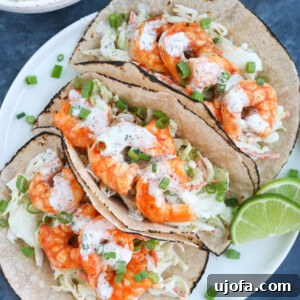 Paleo Buffalo Shrimp Tacos presented on a plate