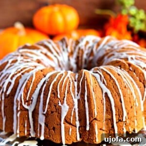 Gluten-free pumpkin bundt cake with pumpkins in the background