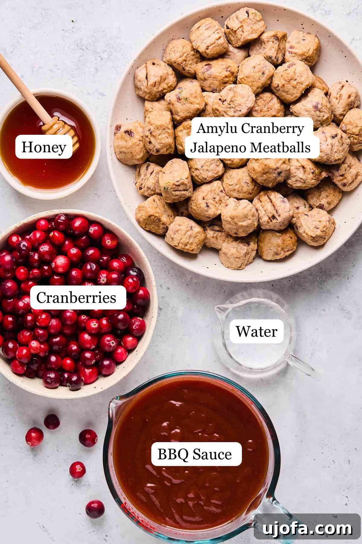 recipe ingredients in small bowls and labeled 
