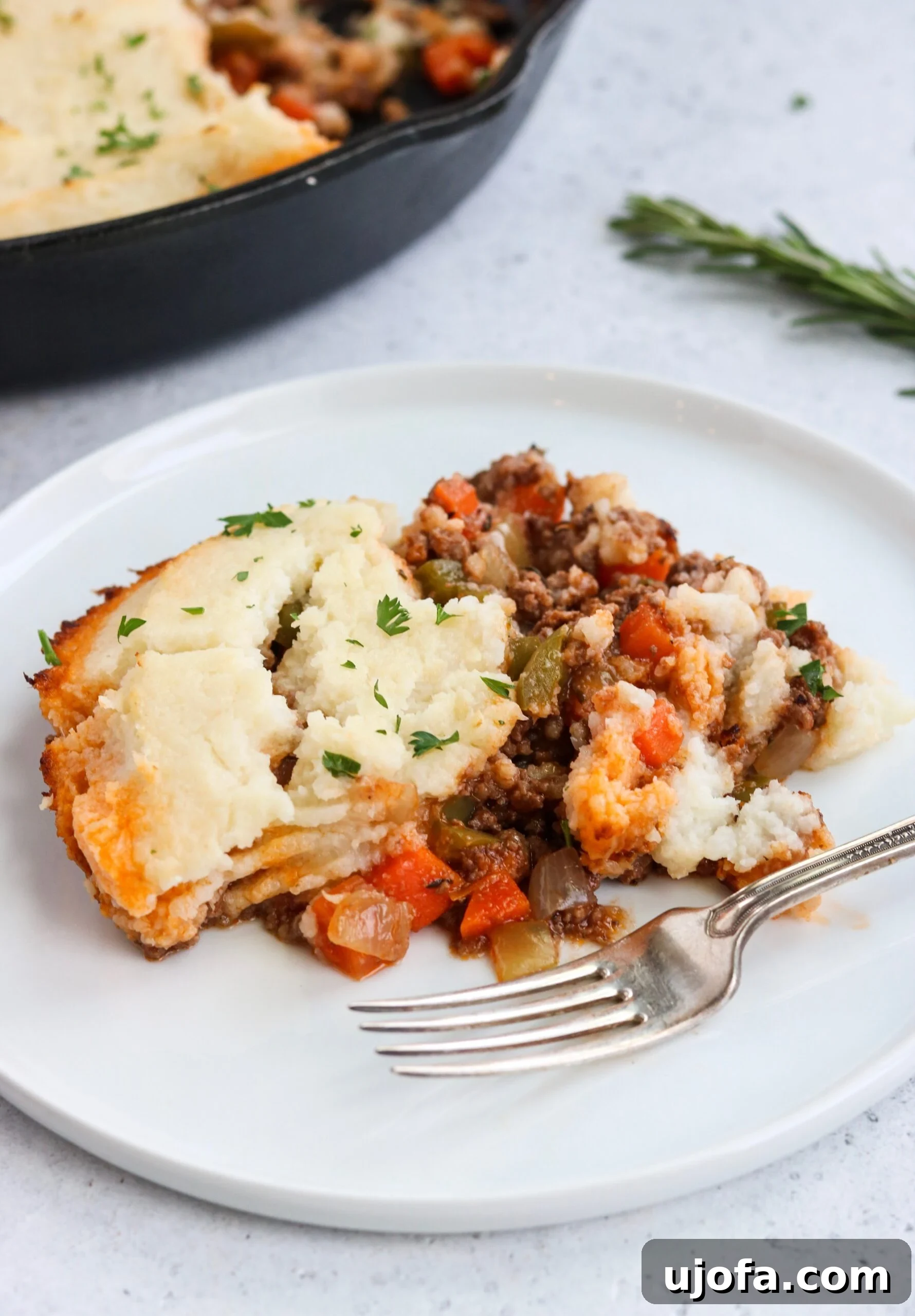 Whole30 + Keto Shepherd's Pie with cauliflower mash topping baked golden