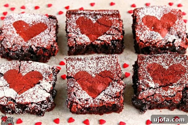 Gluten-Free Dairy-Free Red Velvet Brownies 3 6 gluten-free red velvet brownies with heart candies