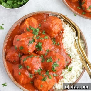 Paleo Butter Chicken Meatball Bake 6 Butter chicken meatballs with cauliflower rice