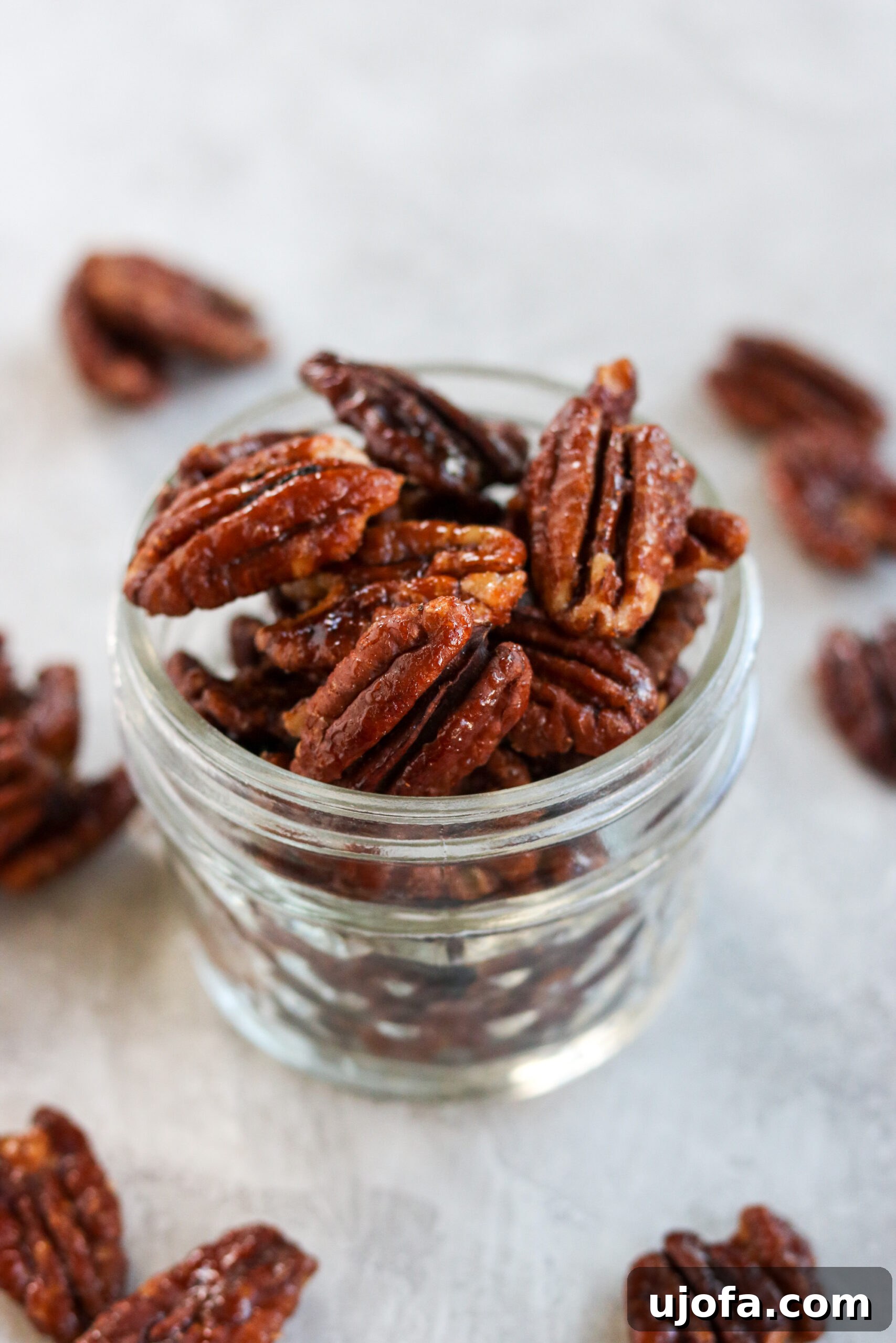 Autumn's Bounty Salad with Maple Apple Cider Vinaigrette 5 Candied pecans in a mason jar, perfect for a fall harvest salad or a sweet snack