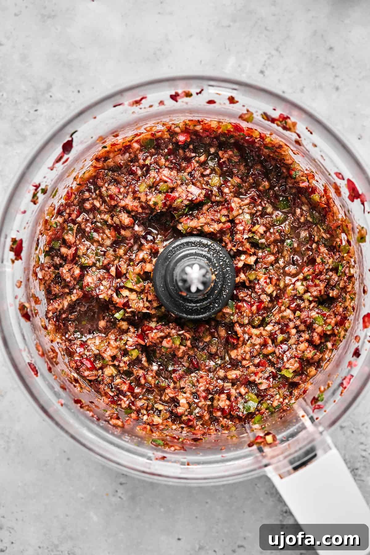 Effortless Dairy Free Cranberry Jalapeno Dip 7 cranberry jalapeno dip topping in a food processor