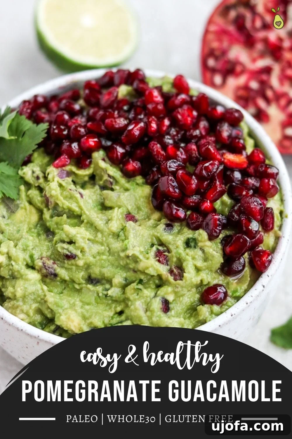 Vibrant Pomegranate Guacamole 5 Pinterest optimized image for the healthy pomegranate guacamole recipe, showcasing the festive dip