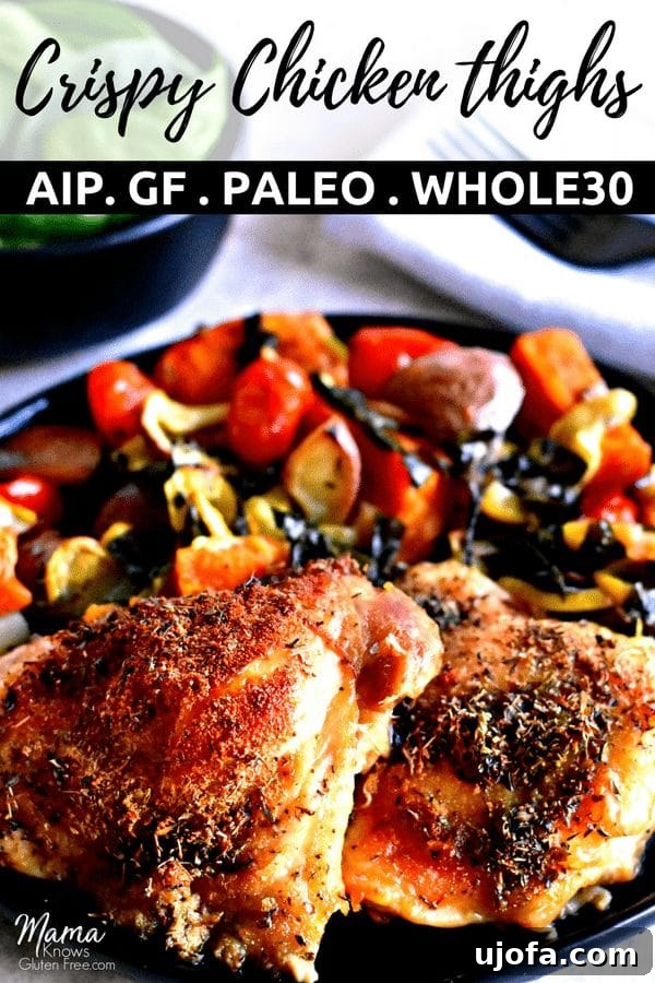 Perfectly Crispy Tender Baked Chicken Thighs 4 Crispy Chicken Thighs on a baking sheet