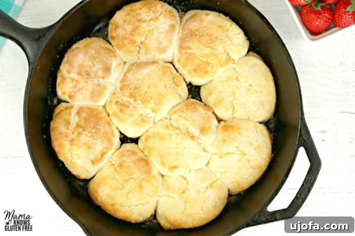 Heavenly Gluten-Free Strawberry Shortcake 3 Gluten-free shortcakes in a cast iron pan