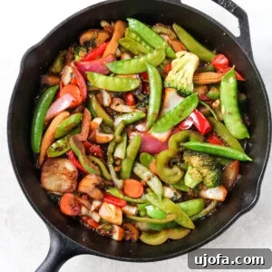 Pad Pak Vegetable Stir Fry in a cast iron skillet