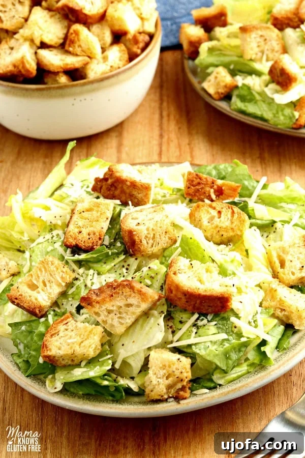 Crafting Delicious Gluten-Free Croutons 4 Three elegant glass jars filled with perfectly baked, homemade gluten-free croutons, ready for stylish storage or immediate serving.