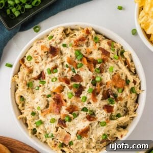 Flavorful Gluten-Free Chicken Feasts 21 Bowl of creamy crack chicken topped with chopped green onions and crispy bacon, surrounded by fresh toppings and chips.